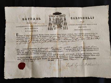 Oud certificaat van echtheid van een reliekschrijn - carta