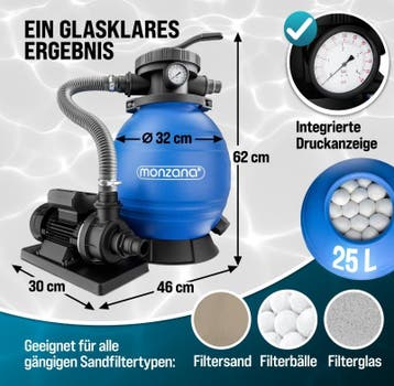 Zandfiltersysteem Zwembad 11200L/u 25L 25kg Filterglas, Verzenden, Nieuw