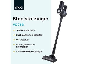 MOA MOAVC03B - Draadloze Steelstofzuiger - 2-in-1 - 180W -, Verzenden, Nieuw