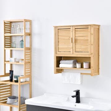 [en.casa] Badkamerkast Tyresö bamboe 66x62x20 cm met handdoe, Verzenden, Nieuw