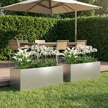 vidaXL Plantenbak 2 st zilver 100 x 30 x 30 cm, Verzenden, Minder dan 60 cm, Nieuw, Metaal