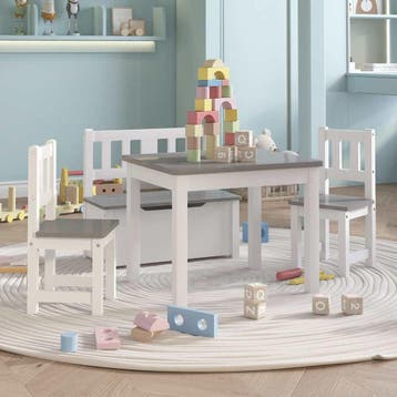 vidaXL 3-delige Kindertafel- en stoelenset MDF wit en grijs, Verzenden, Nieuw