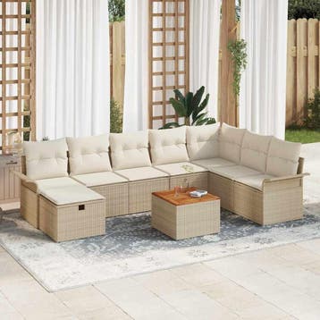 vidaXL Tuinbankenset 9 st Beige poly rattan, Verzenden, Nieuw, Rotan, Meer dan 8 zitplaatsen