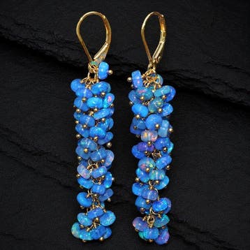 Lange Ethiopische Blauwe Opaal Kralen Hangende Oorbellen van