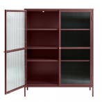 Nordic Home Olan glazen vitrinekast - 140 cm - rood -, Ophalen of Verzenden, Nieuw, Rood