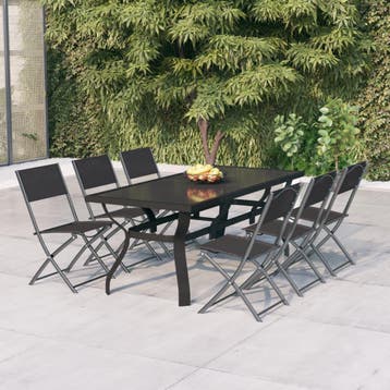 vidaXL 7-delige Tuinset grijs en zwart, Verzenden, 6 zitplaatsen, Nieuw, Rvs