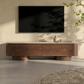 *WOONWINKEL* TV Meubel Walnoot Met Travertin, Huis en Inrichting, Kasten | Televisiemeubels, Verzenden, Nieuw