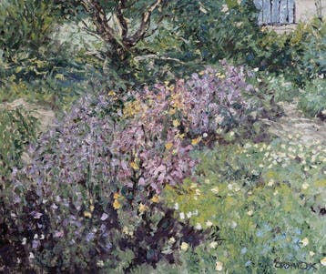 Chris van Dijk (1952) Impressionist -  Le jardin derrière, Antiek en Kunst