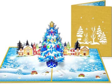 Grote chique gouden kerstkaart pop-up kaart kerstboom, Verzenden, Nieuw