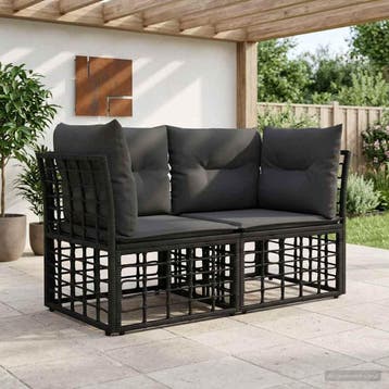 vidaXL Buiten loveseat 2 st 2-Aantal zitplaatsen Zwart en, Verzenden, Nieuw, Rotan, 2 zitplaatsen