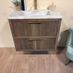 Luxe Donker Eiken Badkamermeubel 80 cm marmer wastafel, Nieuw, Minder dan 100 cm, Wasbak of Wastafel, 25 tot 50 cm