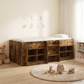 vidaXL Loft Bed Frame met Kast 3 st Gerookt eiken Bewerkt, Verzenden, Nieuw, Bruin, Hout