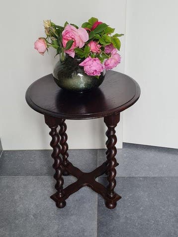 Bijzettafel - Antieke ronde bijzettafel / plantentafel –, Antiek en Kunst, Curiosa en Brocante