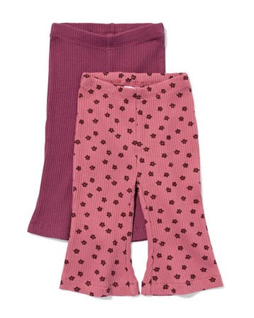 HEMA Babyleggings flared fit rib bloemen - 2 stuks roze, Verzenden, Nieuw