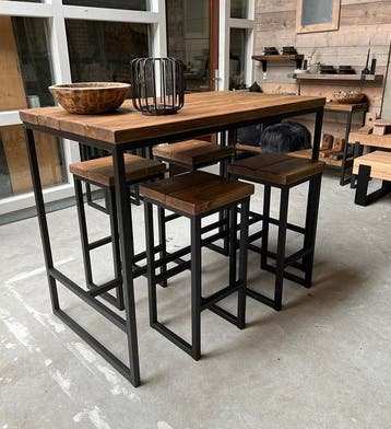 Hoge tafel statafel bartafel eiken of oud hout staal op maat, Ophalen of Verzenden, Nieuw