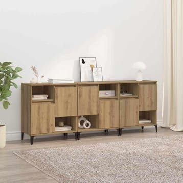 vidaXL Dressoirs 3 st Artisan Eiken 60 x 35 x 70 cm Bewerkt, Huis en Inrichting, Kasten | Dressoirs, Verzenden, Nieuw, 50 tot 100 cm