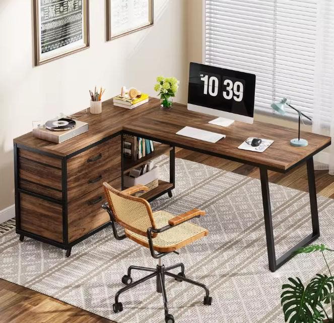 L-vormig Bureau 135 cm met Lades &amp; Planken – Hoek Design, Huis en Inrichting, Bureaus, Nieuw, Verzenden