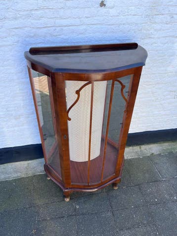Vintage Engels mahonie vitrinekastje met 2 glazen platen, Antiek en Kunst, Antiek | Meubels | Kasten, Ophalen of Verzenden