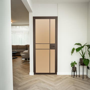 Stalen Binnendeur - 6 Vlaks - Brons - Mat glas - Met slot, Doe-het-zelf en Verbouw, Minder dan 80 cm, Binnendeur, Nieuw, Metaal