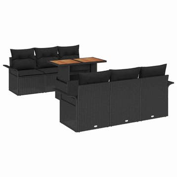 vidaXL Tuin Sofa Set 7 pcs Zwart Poly rattan en gepoedercoat, Tuin en Terras, Tuinsets en Loungesets, Verzenden, Nieuw, Rotan