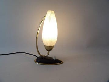 Tafellamp - Gelakt messing, Opaline glas