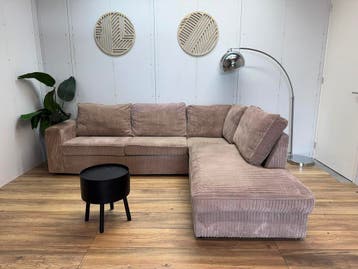 Luxe Ribstof Hoekbank | Taupe | Royale Lounge, Huis en Inrichting, Banken | Bankstellen, 250 tot 300 cm, Hoekbank, Ophalen of Verzenden