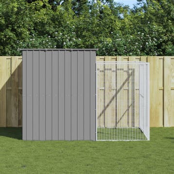 vidaXL Hondenhok met ren 214x253x181 cm staal lichtgrijs, Verzenden, Nieuw