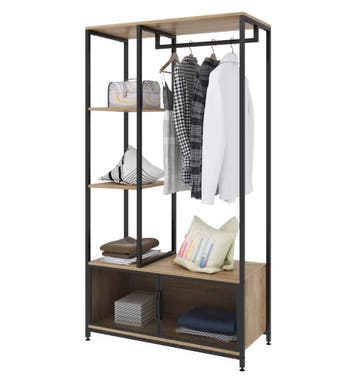 Vintage Houten Kledingkast met Open Opbergrek en Kast Nieuw, Verzenden, Nieuw