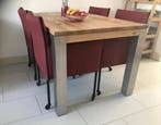 Set van 4 leren kuip eetkamerstoelen - met wieltjes - rood, Huis en Inrichting, Stoelen, Ophalen of Verzenden, Nieuw, Leer