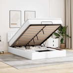 vidaXL Bed poef met matrassen en LEDs 140x200cm kunstleer, Overige materialen, Verzenden, Wit, 140 cm