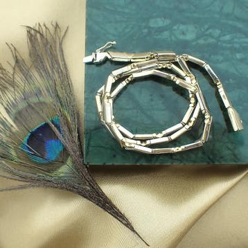 Bicolor gouden fantasie schakelcollier (Ketting), Ophalen of Verzenden, Gebruikt, Goud, Goud