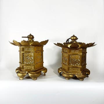 Lamp (2) - verguld brons - vergulde bronzen lantaarns