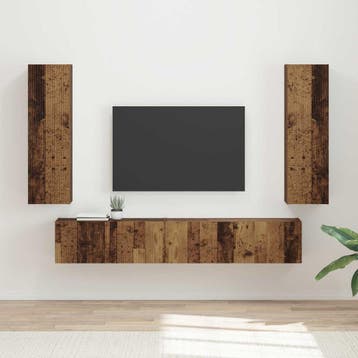 vidaXL Tv-meubelset 3 st Oudhout Bewerkt hout, Huis en Inrichting, Kasten | Televisiemeubels, Minder dan 50 cm, Verzenden, 100 tot 150 cm