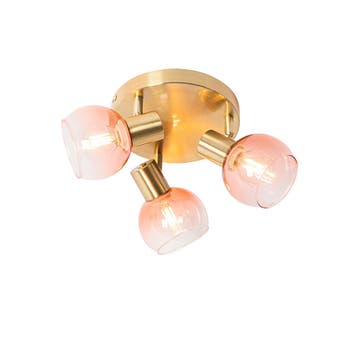 Art Deco plafondspot goud met roze glas 3-lichts - Vidro, Huis en Inrichting, Lampen | Spots, Verzenden, Nieuw