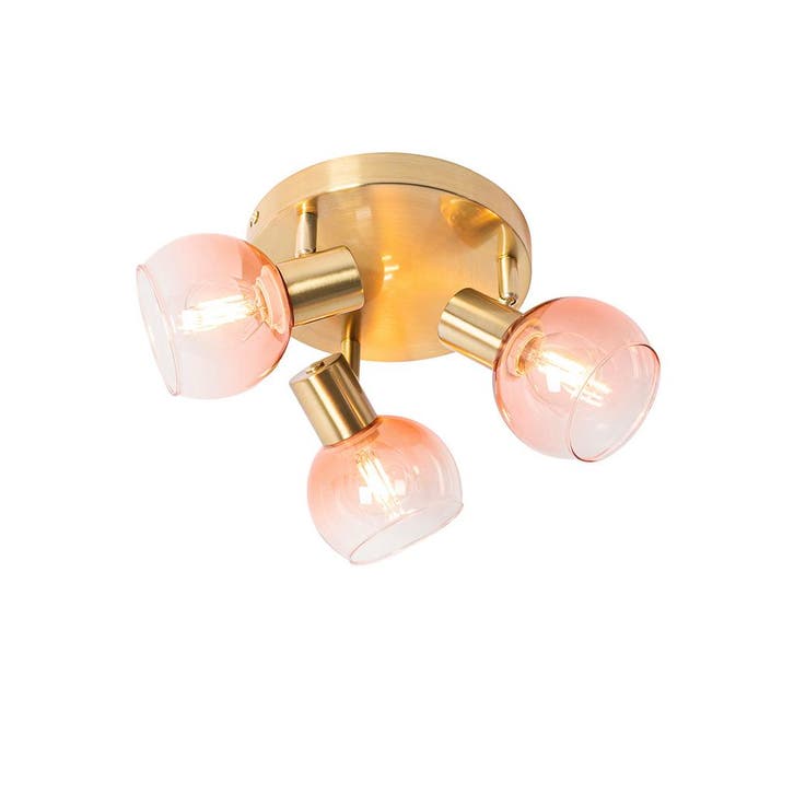 Art Deco plafondspot goud met roze glas 3-lichts - Vidro, Huis en Inrichting, Lampen | Spots, Nieuw, Verzenden