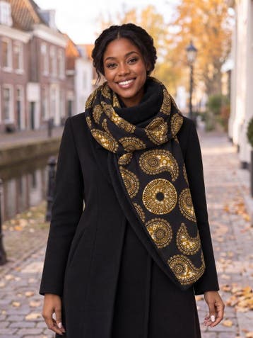 Warme Sjaal met Afrikaanse print Unisex - Zwart Olijfgroen P, Kleding | Dames, Ophalen of Verzenden, Nieuw