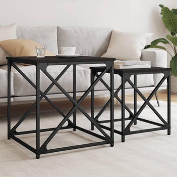 vidaXL 2-delige Tafeltjesset bewerkt hout zwart, Huis en Inrichting, Tafels | Salontafels, Verzenden, Nieuw, Overige houtsoorten