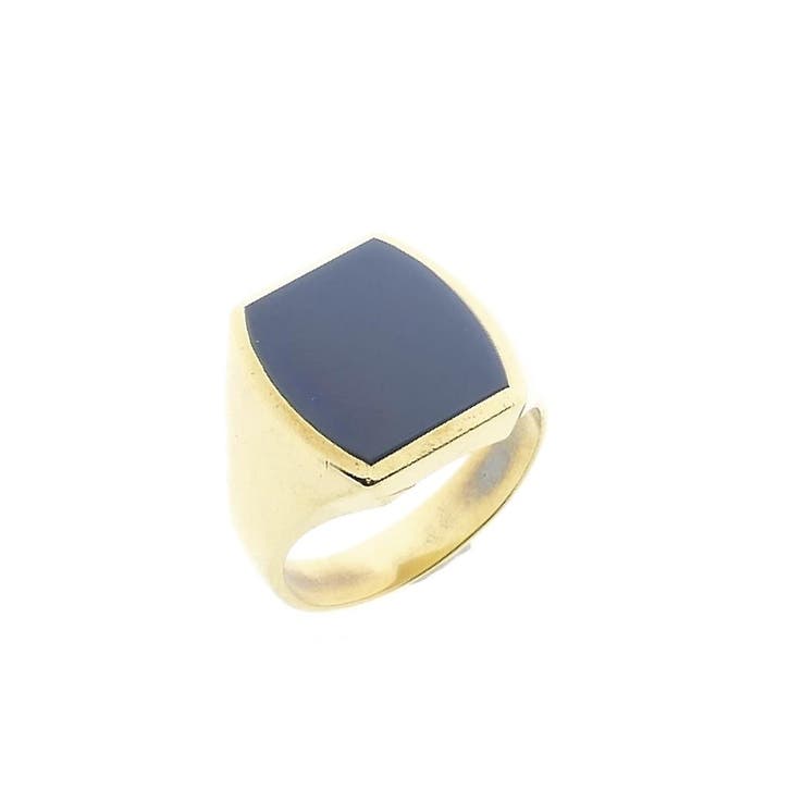 Gouden pinkring met blauwe lagensteen; Heren, Sieraden, Tassen en Uiterlijk, Ringen, Heer, Met edelsteen, Goud, 17 tot 18, Gebruikt