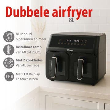 2dekans | alpina Dubbele Airfryer XXL - Heteluchtfriteuse, Ophalen of Verzenden, Zo goed als nieuw