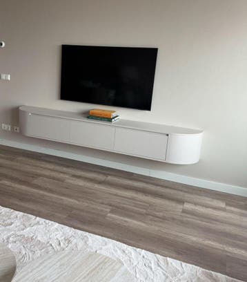 Zwevend Tv meubel beige wandmeubel hout tv kast japandi, Japandi, Nieuw, Ophalen of Verzenden, 200 cm of meer