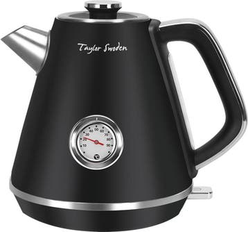 Waterkoker - Retro - met thermometer - 1.7L - 2200W - Zwart, Verzenden, Zo goed als nieuw