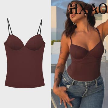 Dames Crop Top Corset Camisole Bruin - Mouwloos, Bodycon & B, Verzenden