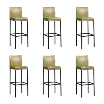 Set van 6 Leren barkruk Break hoog - Vintage Olive, Ophalen of Verzenden, Nieuw, Leer