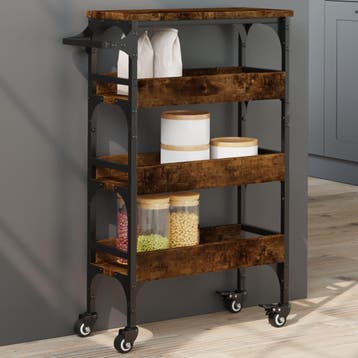 vidaXL Keukentrolley 53x20x76 cm bewerkt hout gerookt, Huis en Inrichting, Verzenden, Nieuw