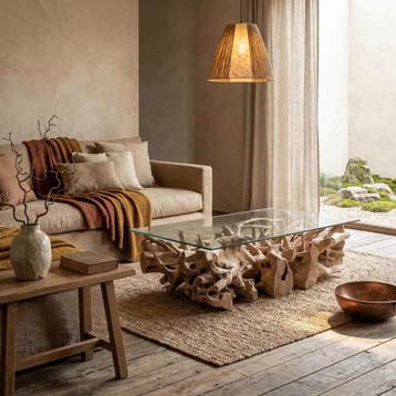 Salontafel Amazones wortelteak - 120x120cm | World of Brosi, Ophalen of Verzenden, Nieuw