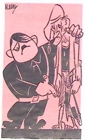 Adolf Hitler en armoedige man op spotprent (lijst optie), Verzenden