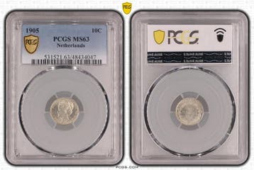 Koningin Wilhelmina 10 cent 1905 MS63 PCGS gecertificeerd, Verzenden, Zilver, 10 cent, Koningin Wilhelmina