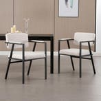 Eetkamerstoelen - Set van 2 - Met armleuning - Beige - Wahso, Huis en Inrichting, Stoelen, Verzenden, Zo goed als nieuw
