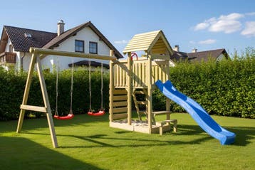 Houten Speeltoestel Lunoo Play+ met schommels en glijbaan, Ophalen of Verzenden, Nieuw