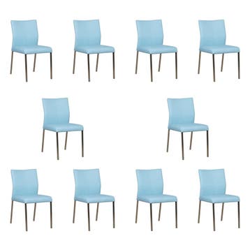 Set van 10 Leren eetkamerstoelen Basic - Toledo Sky Blue, Ophalen of Verzenden, Nieuw, Leer